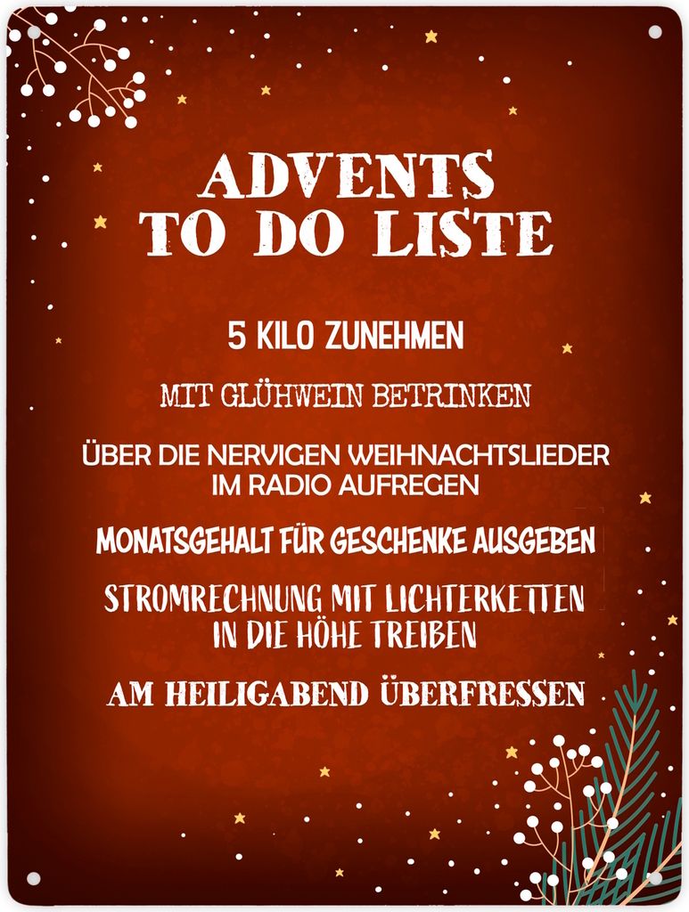 Lustige Advents to do Liste Metallschild XXL in rot