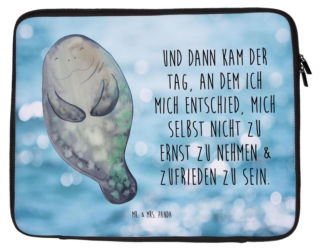 Mr. & Mrs. Panda Laptop Tasche Seekuh Happy 33 x 42 cm - Oceanblue - Geschenk, Computertasche, Meer, Laptoptasche, Notebookhülle, Liebeskummer, Zu...