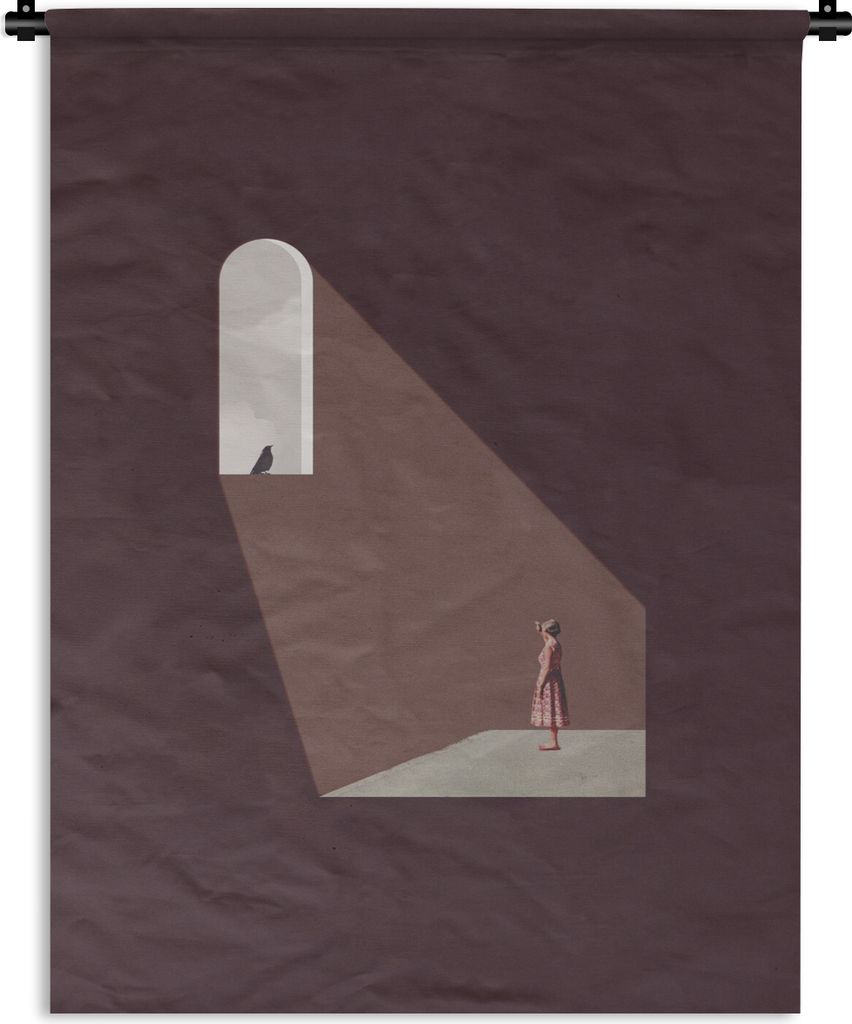 MuchoWow Wandteppich Wandbehang Vintage - Vogel - Abstrakt - Mädchen 60x80 cm Tapisserie Dekoration Wandtuch - Decke - Wandtücher - Wohne