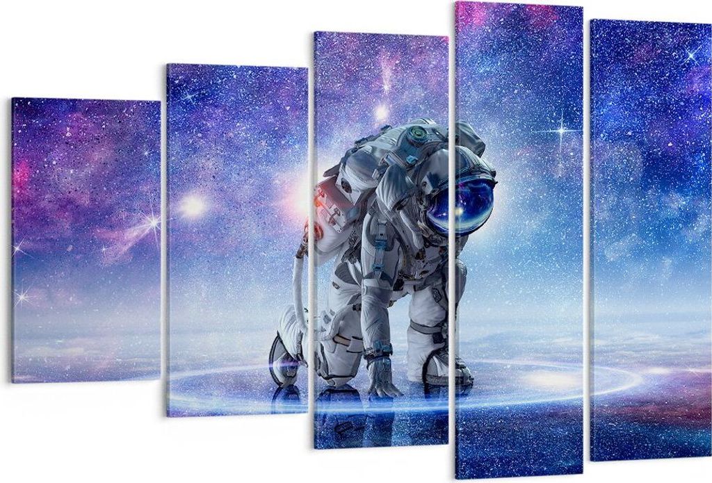 Bild auf Leinwand - Leinwandbild - Kosmonaut Weltraum - 150x100cm - Wand Bild - Wanddeko - Leinwanddruck - Bilder - Kunstdruck - Wanddekoration - L...