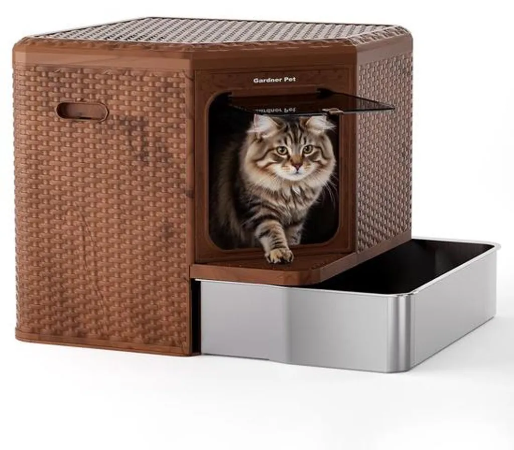 Cage litière chat inox 50cm anti-odeur avec filtre charbon actif et dôme