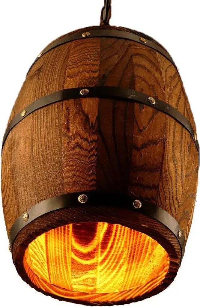 Suspension bois rustique forme bouchon de vin avec chaîne réglable E27