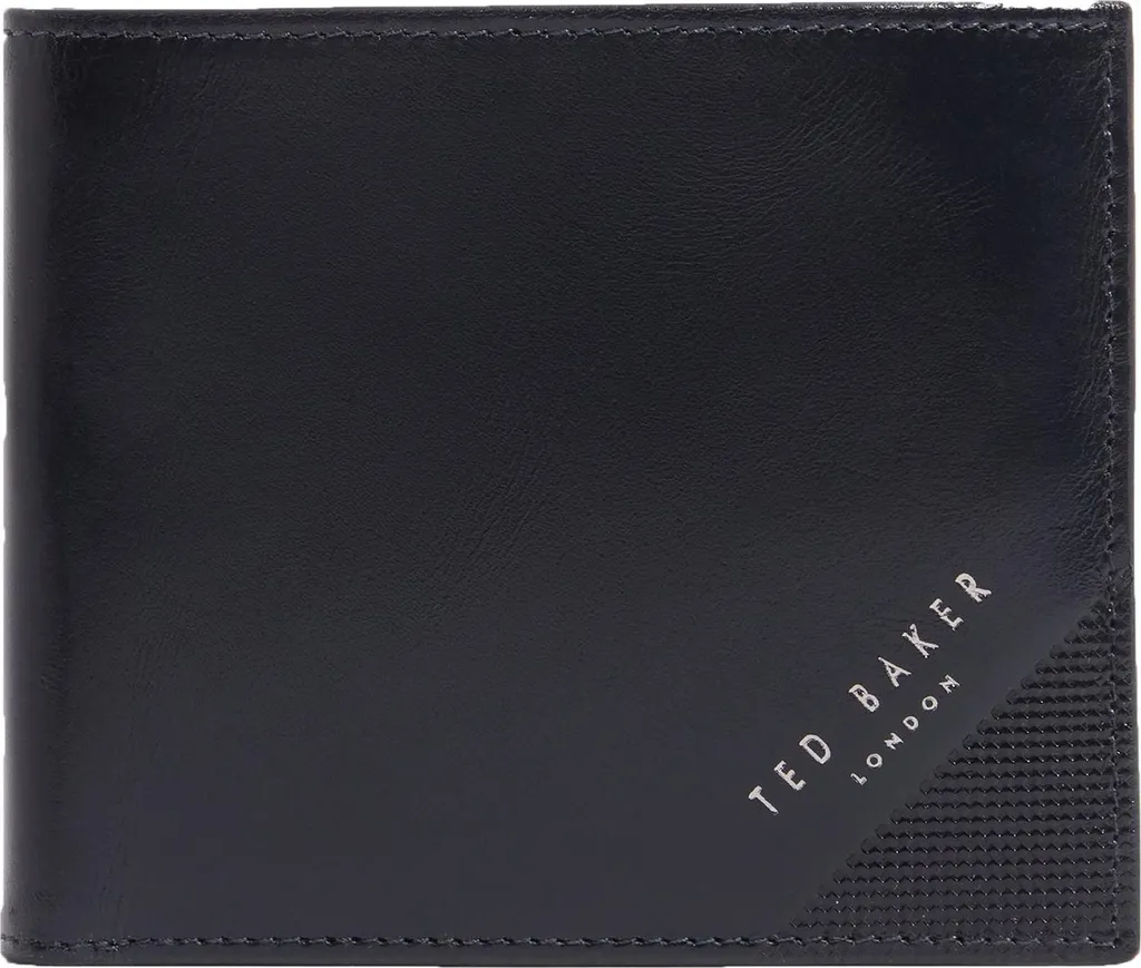 Ted Baker Pelle portafoglio Embossed Corner Leather Bifold Coin Wallet Navy blu scuro