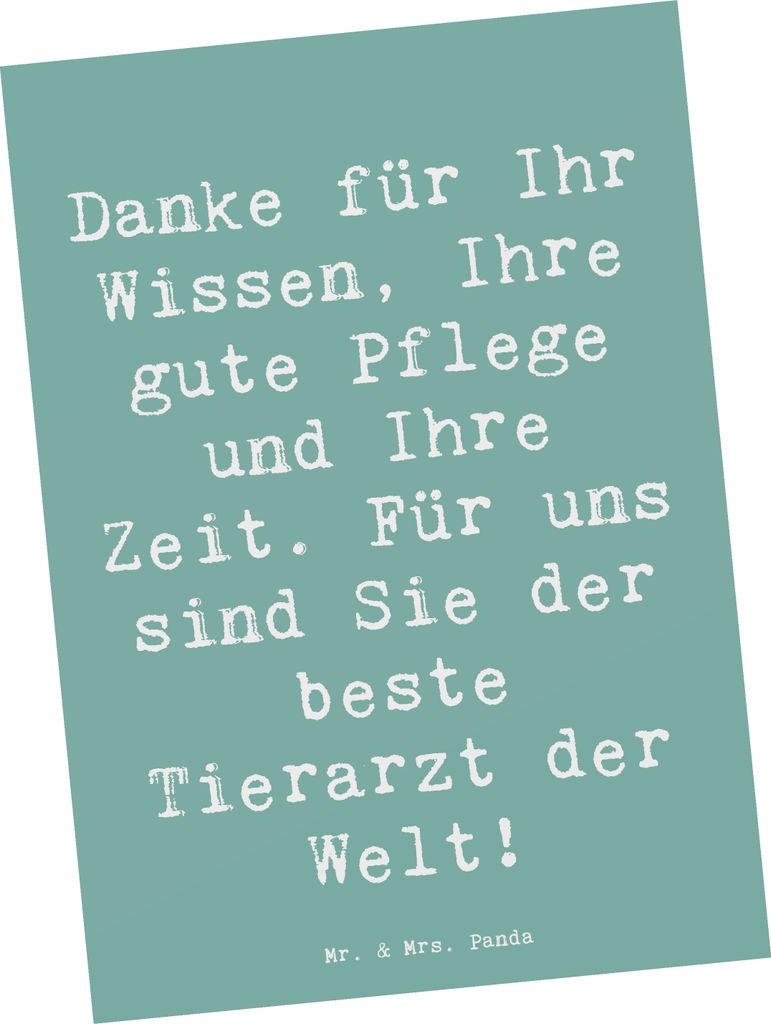 Mr. & Mrs. Panda Postkarte Spruch Bester Tierarzt - Meeresbrise - Geschenk, Grußkarte, Danke sagen, Aufmerksamkeit, unermüdlicher Einsatz, Bedank...