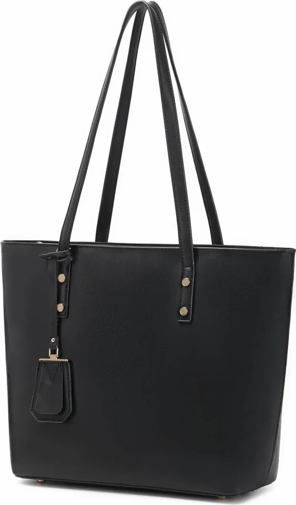 Cabas Fourre-tout en Cuir Noir pour Femme Idéal pour le Travail et Ville