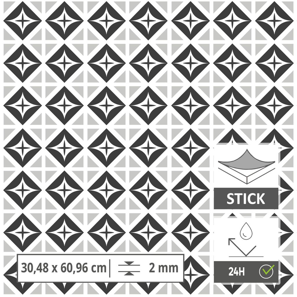 ARTENS PVC Click-Vinyl Bodenbelag „Seren“ – Steineffekt Grau, 10 Fliesen á 1,84 M², 4 Mm Stark