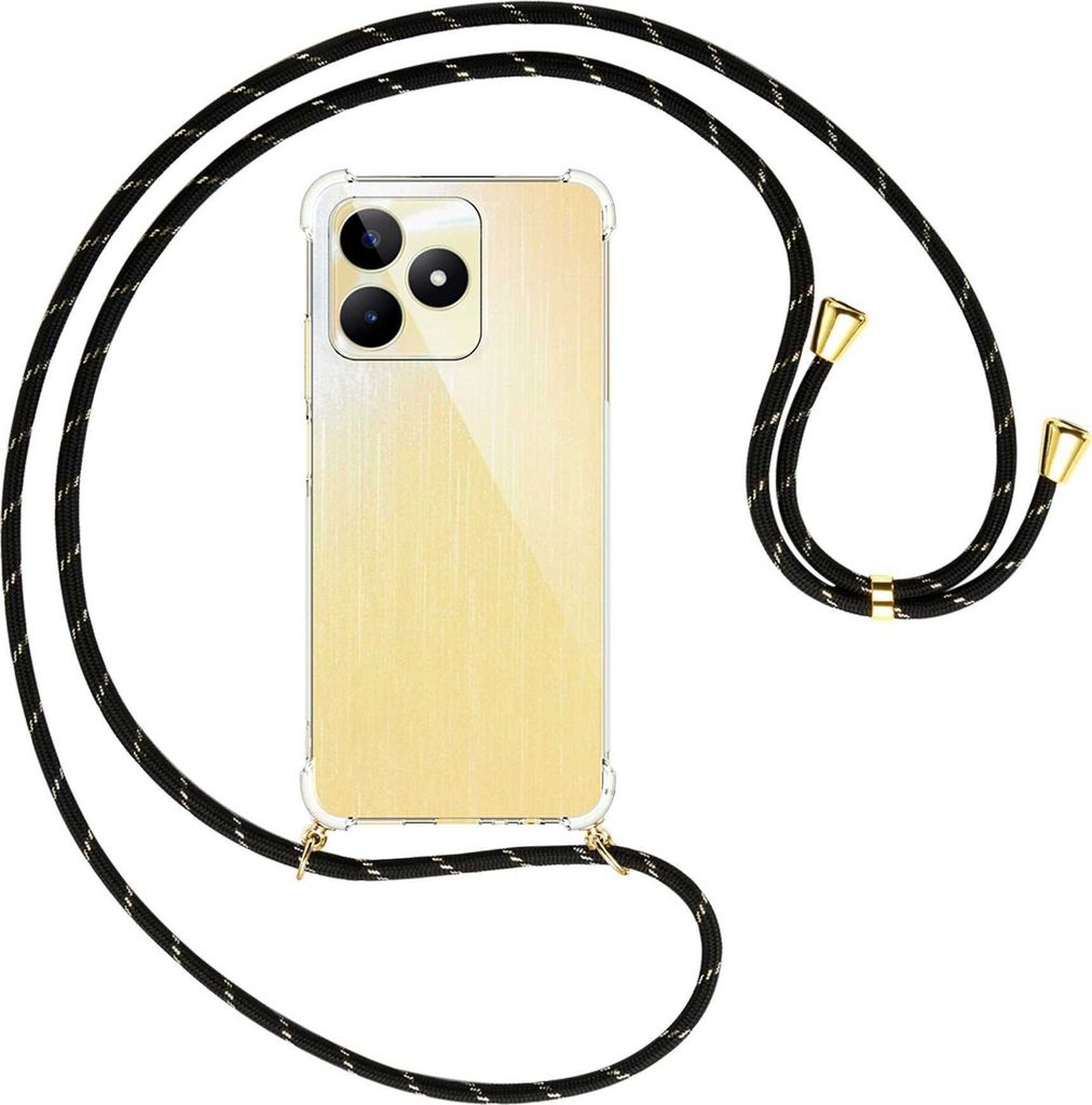 Handykette Backcover-Schutzhülle mit Band (Metall goldfarben) für Realme C53 (RMX3760, 6.74'') - schwarz/gold