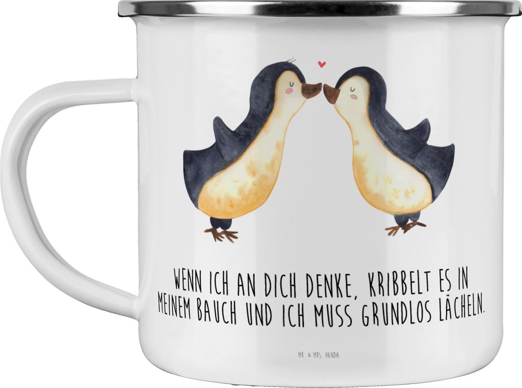 Mr. & Mrs. Panda Teetasse Pinguine Kuss - Weiß - Geschenk, Liebesbeweis, Teebecher, Emaille Tasse, Freundin, becher, Pott, für Frauen, Valentinst...