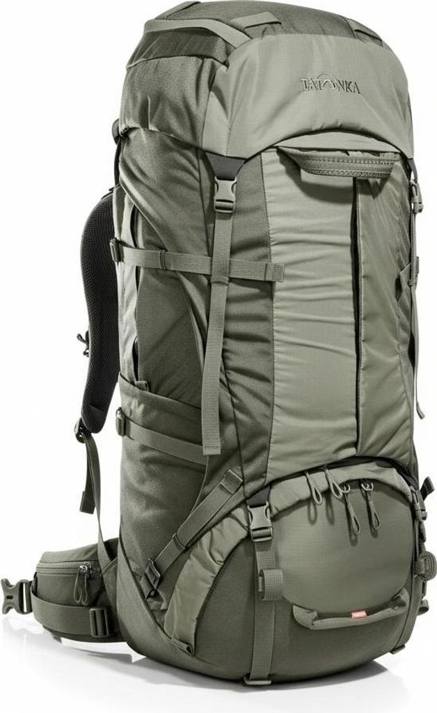 A studio shot of a large hiking backpack.