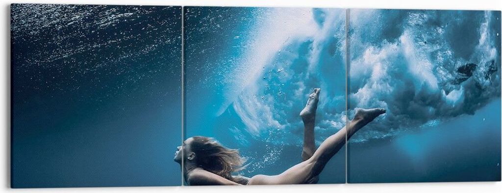 Bild auf Leinwand - Leinwandbild - 3 Teile - Tauchen Frau Wellen - 150x50cm - Wand Bild - Wanddeko - Wandbilder - Leinwanddruck - Bilder - Wanddeko...
