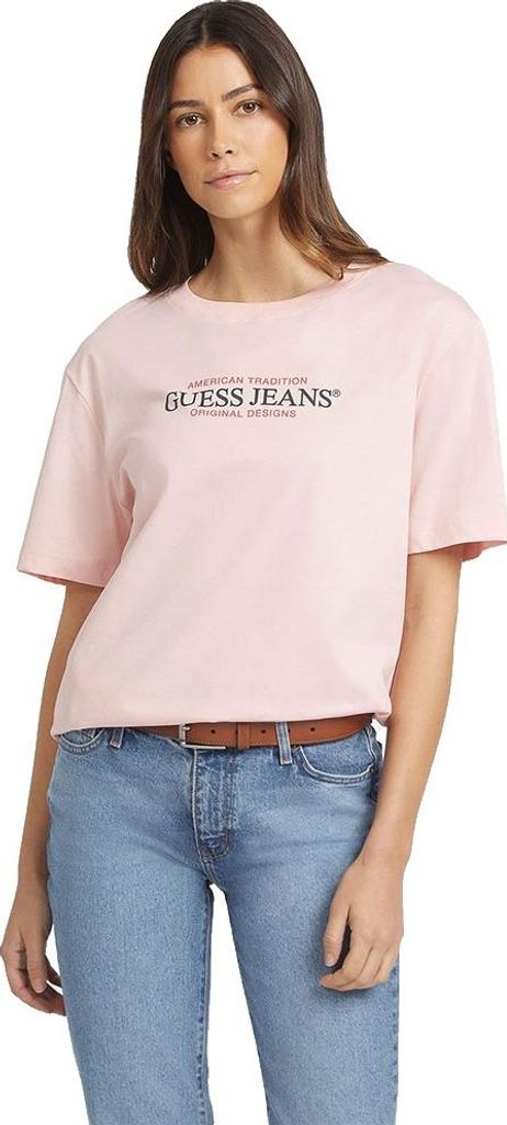 Guess Jeans Oversize American Tradition Kurzarm-t-shirt Rosa M Damen Rosa M