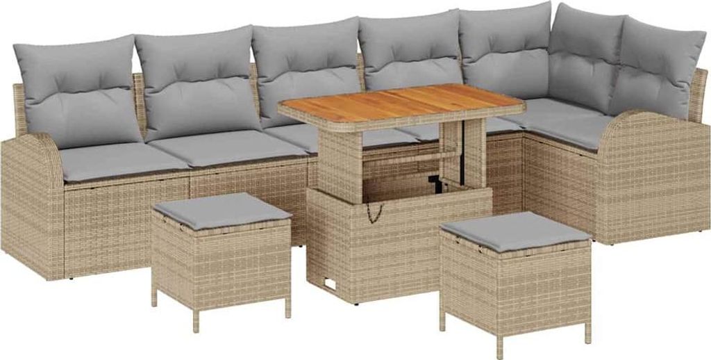 Gartensofa-set mit Kissen 9 pcs Beige Poly-Rattan