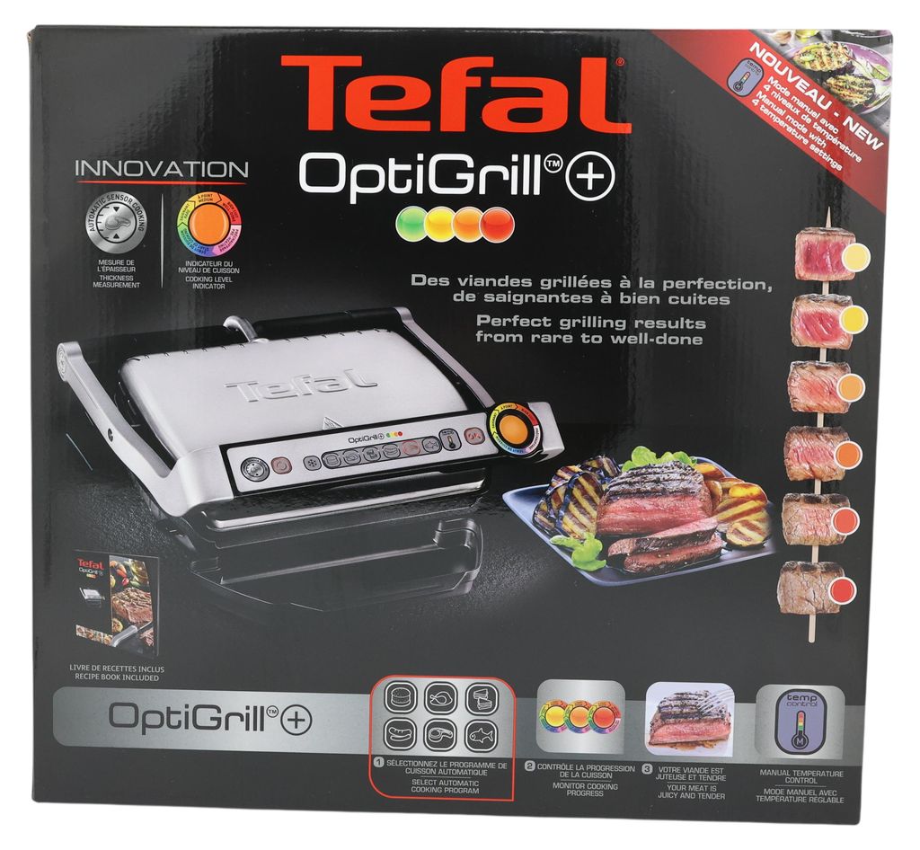 Tefal OptiGrill+ GC712D, Silber, Rechteckig, Sensor, Produktbild 
