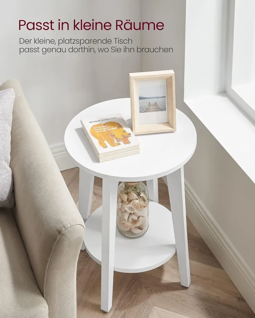 Table d'appoint à 2 niveaux, bout de canapé blanc avec étagère basse - 4