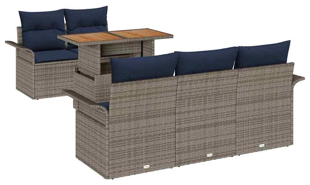 “2026 Modern“ Grau Garten-Sofa-Set mit Kissen 6 pcs Grau und Marineblau - Designermöbel 20659 - Gartensofas