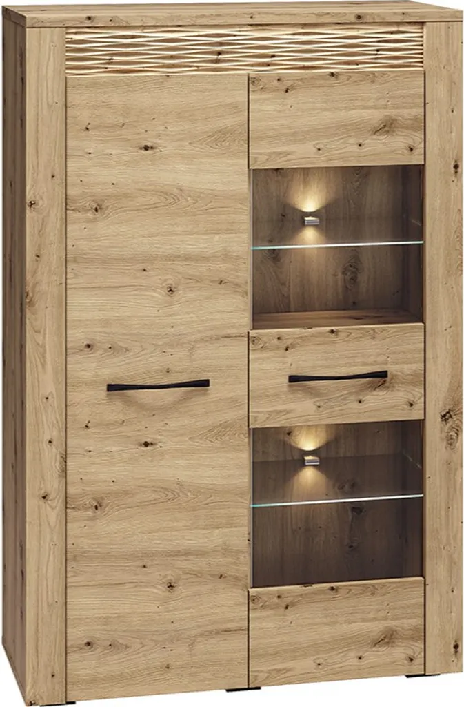 Vitrine DIANDRA chêne artisan 2 portes - Grand rangement gain de place