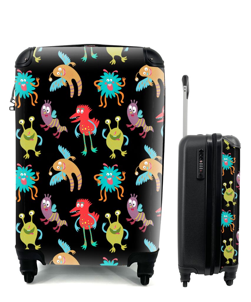 MuchoWow Koffer Handgepäck Trolley Rollkoffer Kleine Reisekoffer mit 4 Rollen - Design - Monster - Kinder - Farbe - Cabin Size < 55x40x23 cm & 5...