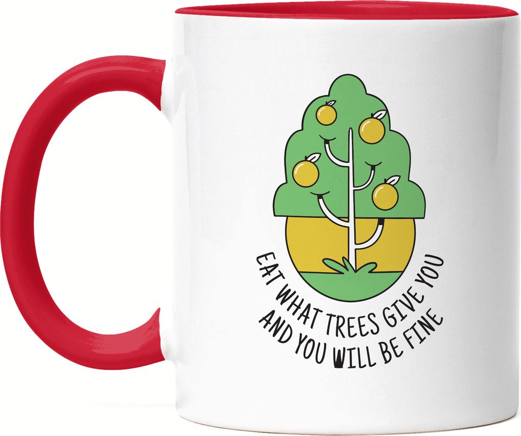 Eat What Trees Give You Tasse Rot Vegan Vegetarier Plant-Based Geschenkidee Apple A Day Motiv