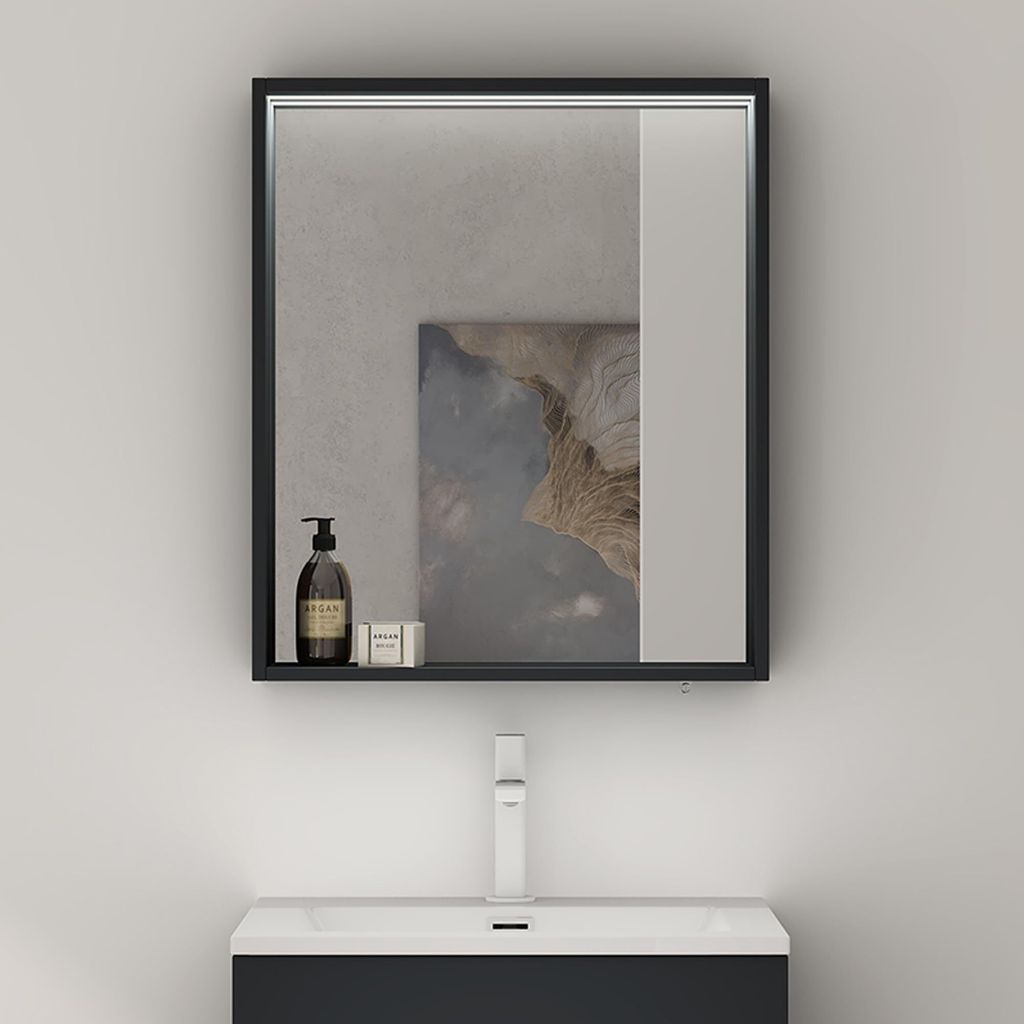 doporro Spiegelschrank Wandspiegel mit LED-Beleuchtung und Ablage Wandschrank in Matt Anthrazit aus Holz 60x12x70cm Hängeschrank für Badezimmer S...