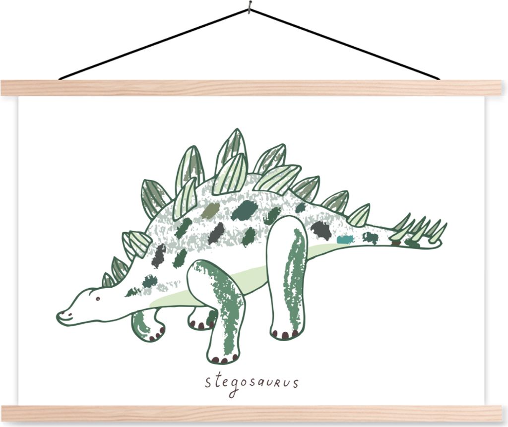 MuchoWow Textilposter Kinderzimmer - Dinosaurier - Stegosaurus - Junge - Mädchen - Kind 60x40 cm mit holzfarbenen Rahmen - Bilder