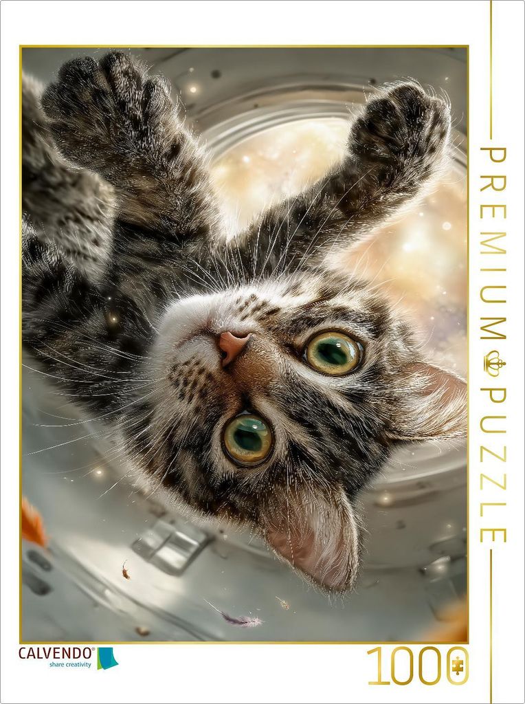 CALVENDO Puzzle Katze schwebt schwerelos in Raumstation im Weltall | 1000 Teile Lege-Größe 64x48cm Foto-Puzzle für glückliche Stunden