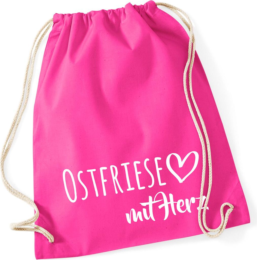 Huuraa Turnbeutel Ostfriese mit Herz 12 Liter Fuchsia Baumwolle Rucksack Geschenkidee