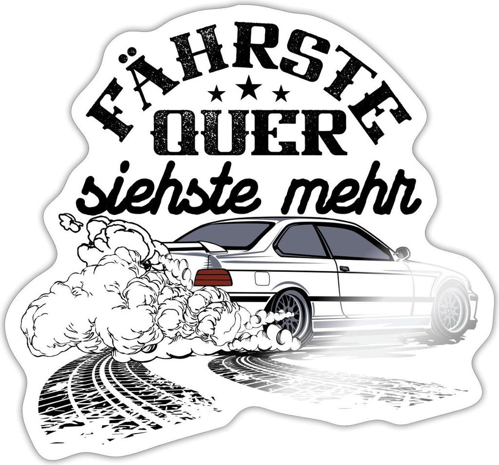 Spreadshirt Fährste Quer Siehste Mehr Drift Geschenk Auto Fan Driften Sticker Aufkleber, 10 x 10 cm, Weiß glänzend
