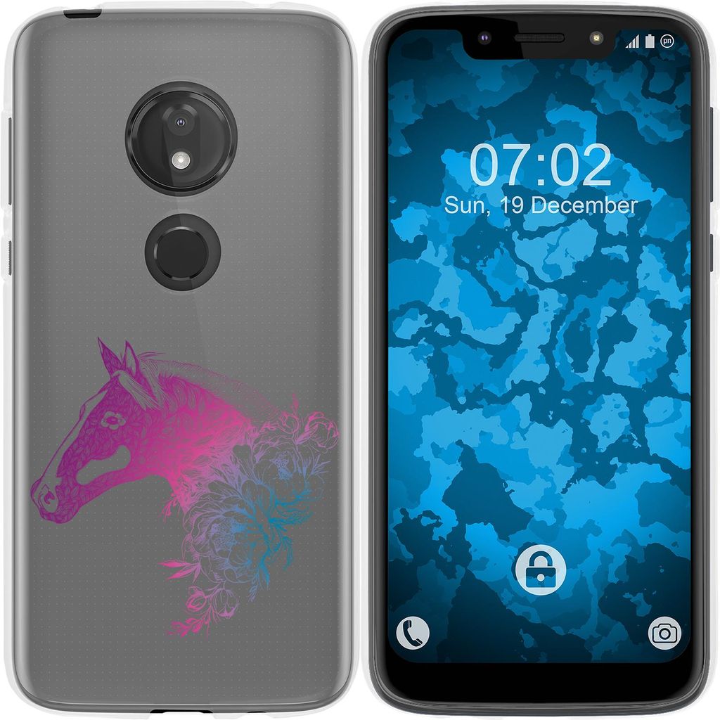 PhoneNatic Case kompatibel mit Motorola Moto G7 Play Silikon-Hülle Floral Pferd M5-6