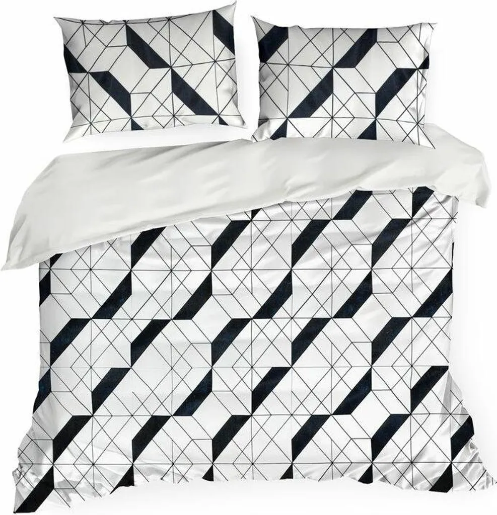 Eurofirany Biancheria da Letto 220x200 Geo 1 Bianco Nero Microfibra