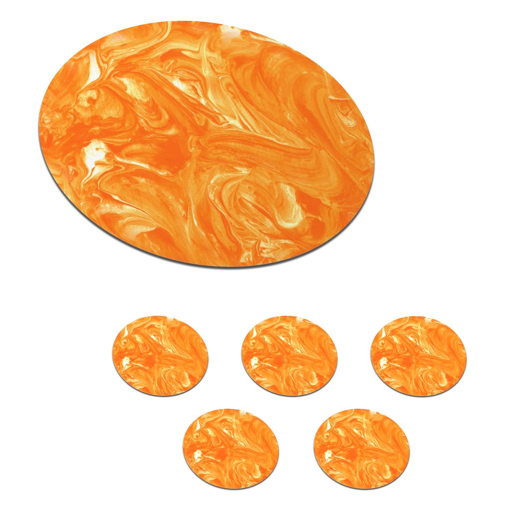 KitchenYeah Glasuntersetzer Rund 6er Set Orange - Marmor - Farbe 10x10 cm Untersetzer für Gläser - Getränkeuntersetzer - Tischplattenschutz -...