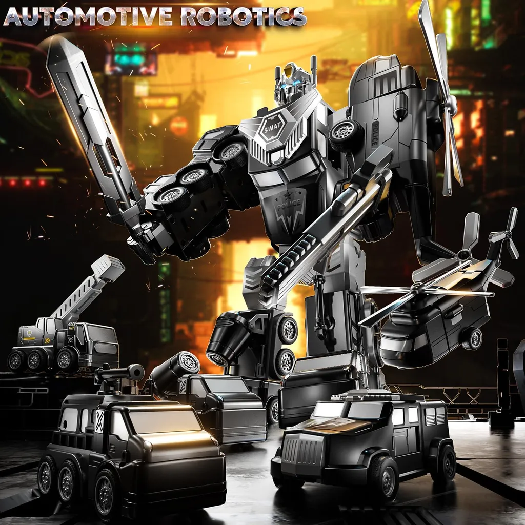 Jeu de construction robot de chantier noir transformable 5 en 1 - 8