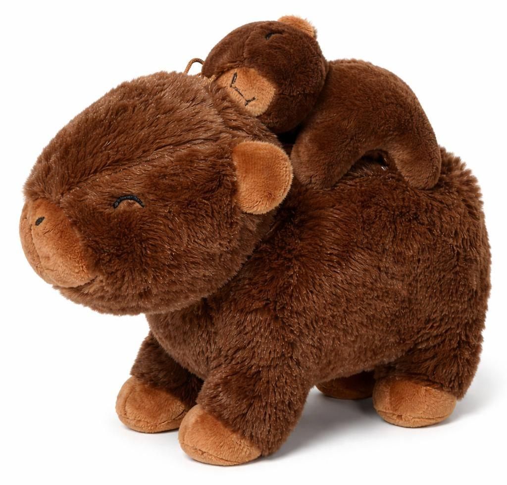 Capybara Kuscheltier mit Baby 26 cm – Plüschtier Capybara Stofftier weich – Tierfigur mit Baby auf dem Rücken – zufällige Farbvariante –...