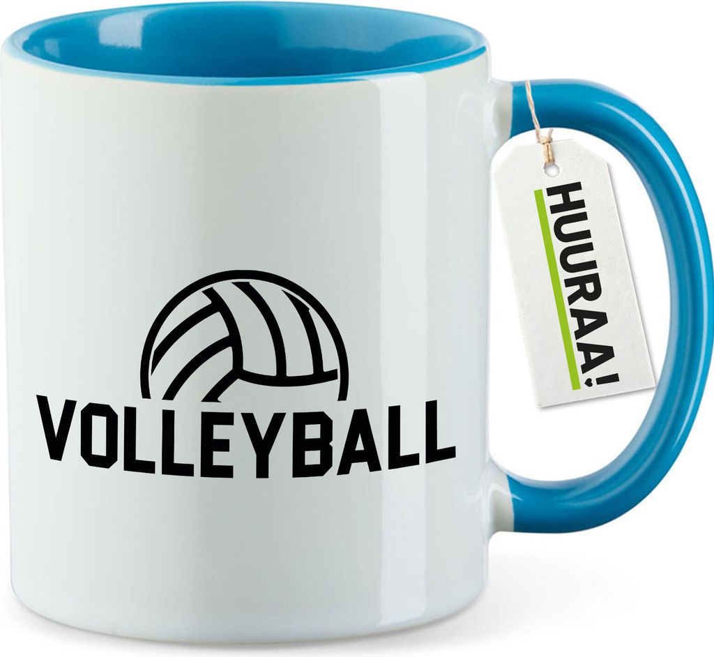 Huuraa Kaffeetasse Volleyball Schriftzug 330ml Blau Keramik Kaffeebecher Geschenkidee