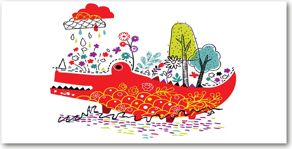 Tulup Leinwandbild - 140x70 cm - Wandkunst - Drucke auf Leinwand - Leinwanddruck - Kinderzimmer - Rot - Buntes Krokodil