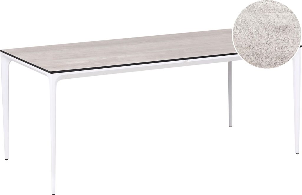 BELIANI Gartentisch Hellgrau u. Weiß HPL-Platte Holzoptik Rechteckig 180x90 cm mit Metallgestell Aluminium Modern Outdoor Esstisch für 6 Personen