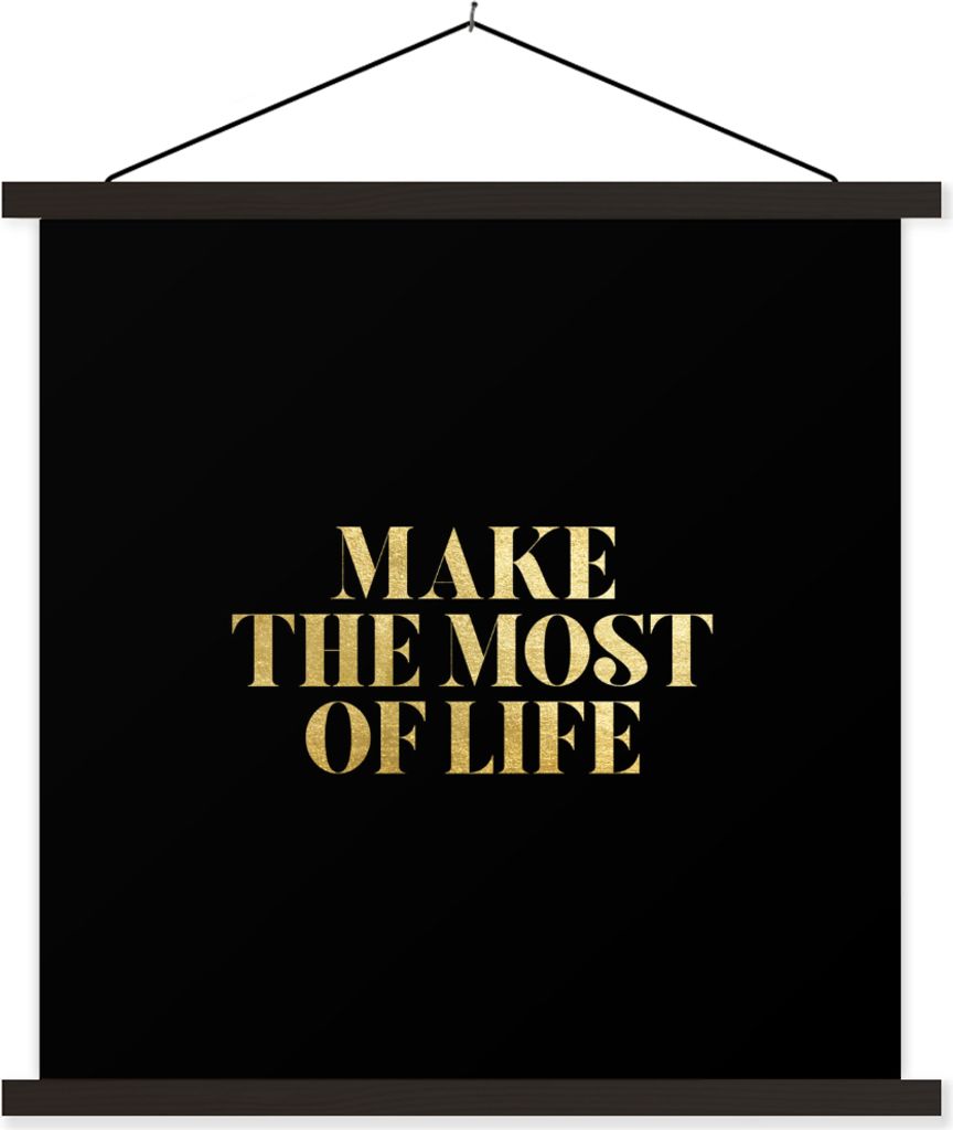 MuchoWow Textilposter Zitat - Leben - Gold - Schwarz 60x60 cm mit schwarzem Rahmen - Posteraufhänger