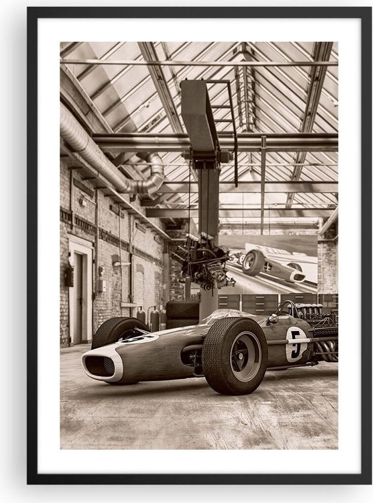 Gerahmtes Poster - Schwarzer Rahmen - Formel 1 Rennen Retro - 50x70 cm - Wand Bild - Wanddeko - Wandbilder - Kunstposter - Wandposter - Bilderrahme...