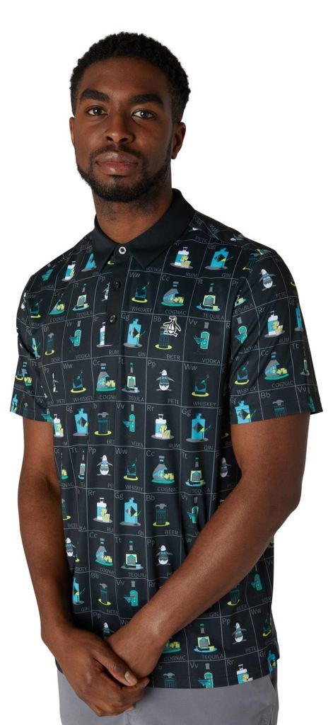 Penguin Pete's Flash Cards Print Golf Polo Herren KAVIAR S