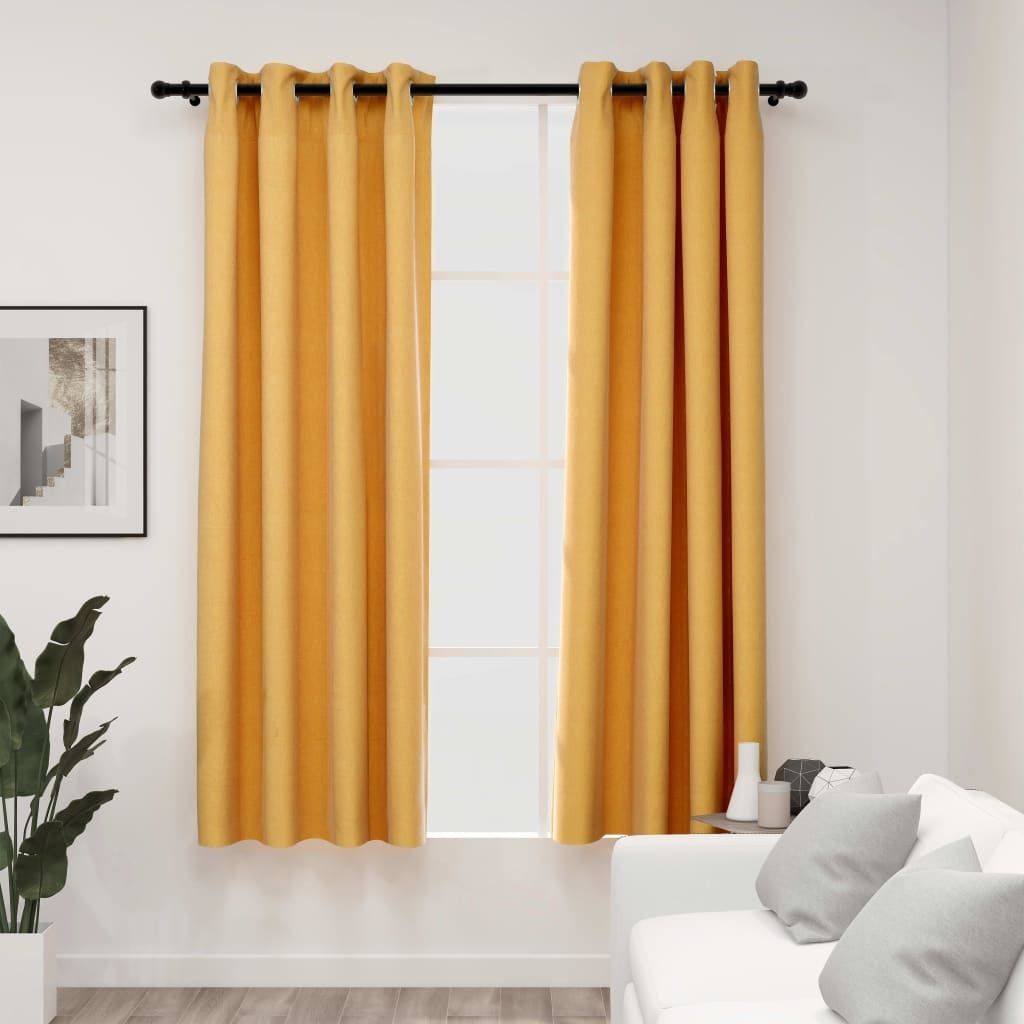 Verdunkelungsvorhänge Ösen Leinenoptik 2 Stk. Gelb 140x175 cm , Gardinen & Vorhänge Design 2024