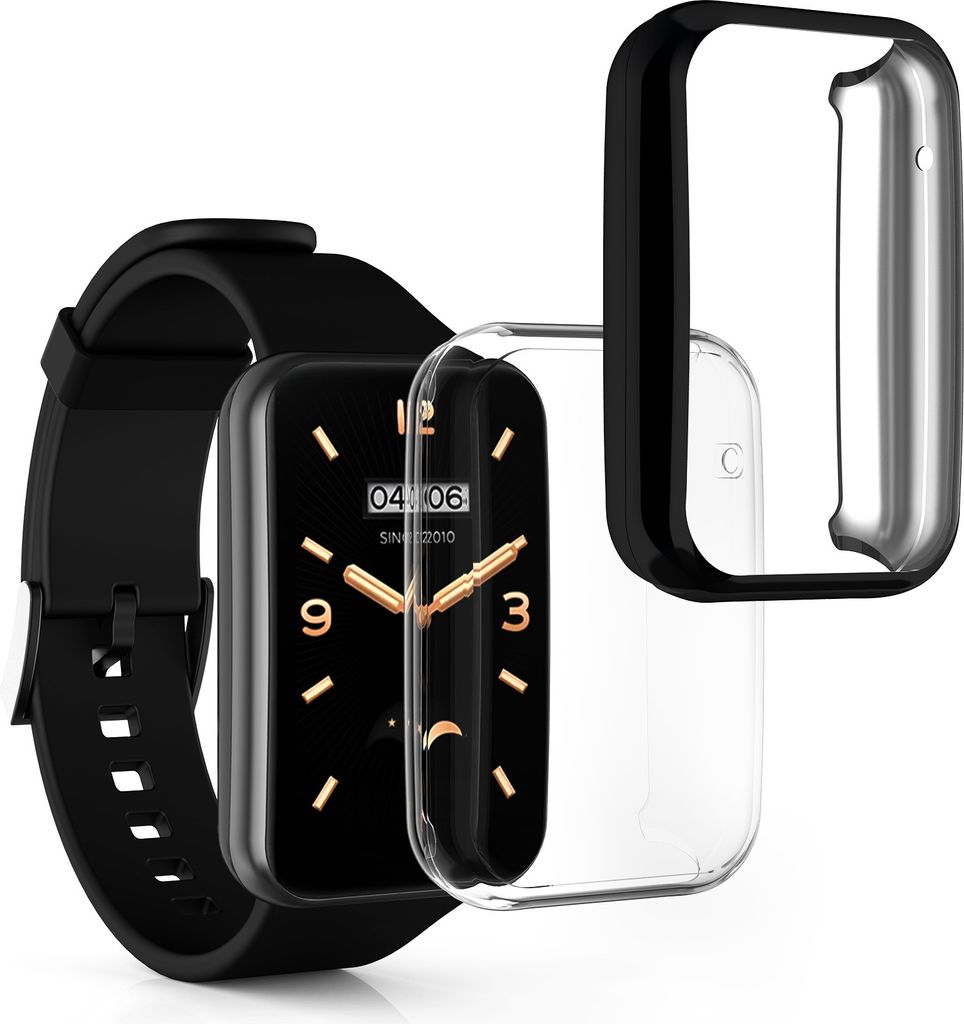 kwmobile 2x Schutzhülle kompatibel mit Xiaomi Mi Band 7 Pro Hülle - Fullbody Cover Set aus Silikon - Schwarz Transparent