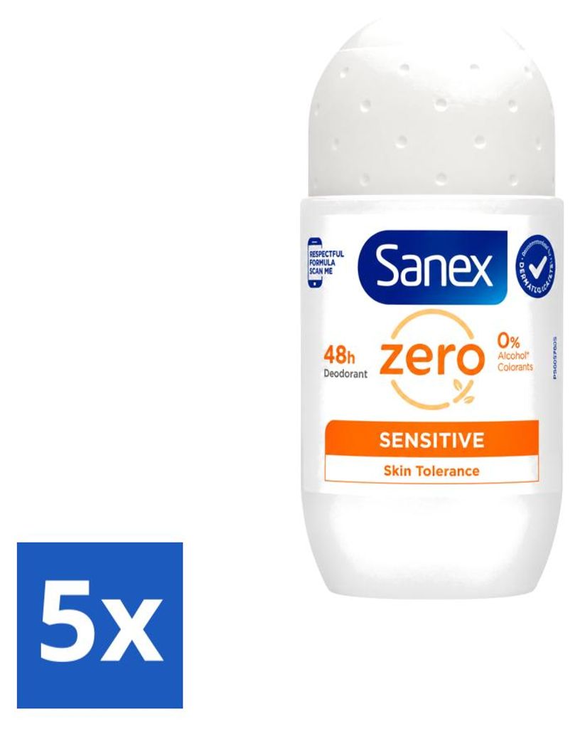 5 unidades de desodorante roll-on Sanex Zero% Sensitive, Imagen del producto 