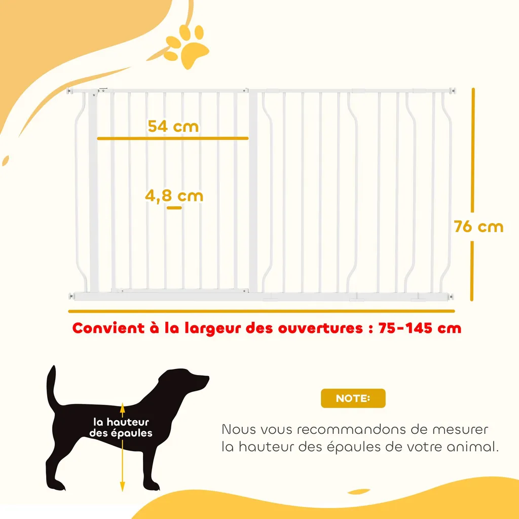 Barrière de Sécurité Extensible 75-145 cm en Acier avec Fixation Pression - 5
