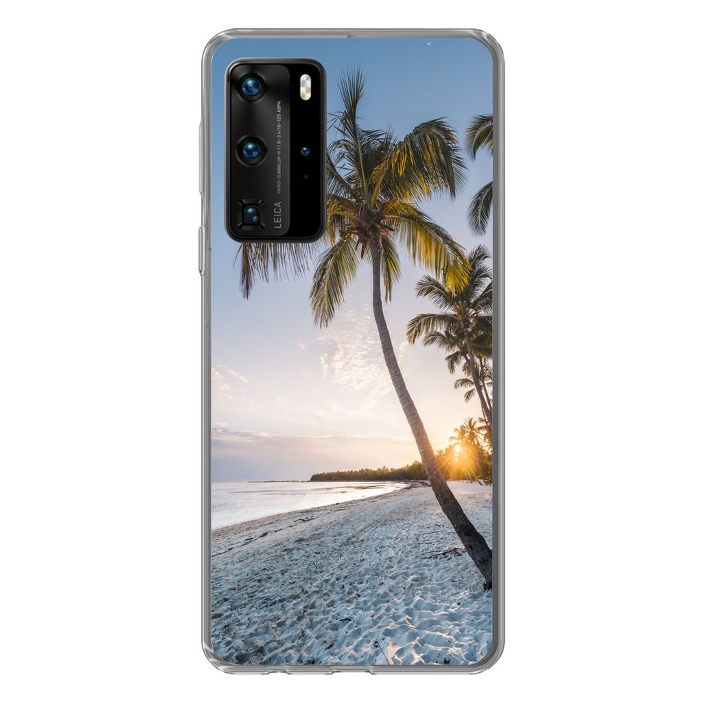 MuchoWow Handyhülle Schutzhülle Hülle für Huawei P40 Pro Strand - Sonnenuntergang - Palme Silikon Softcase Handy Hülle - Schutz