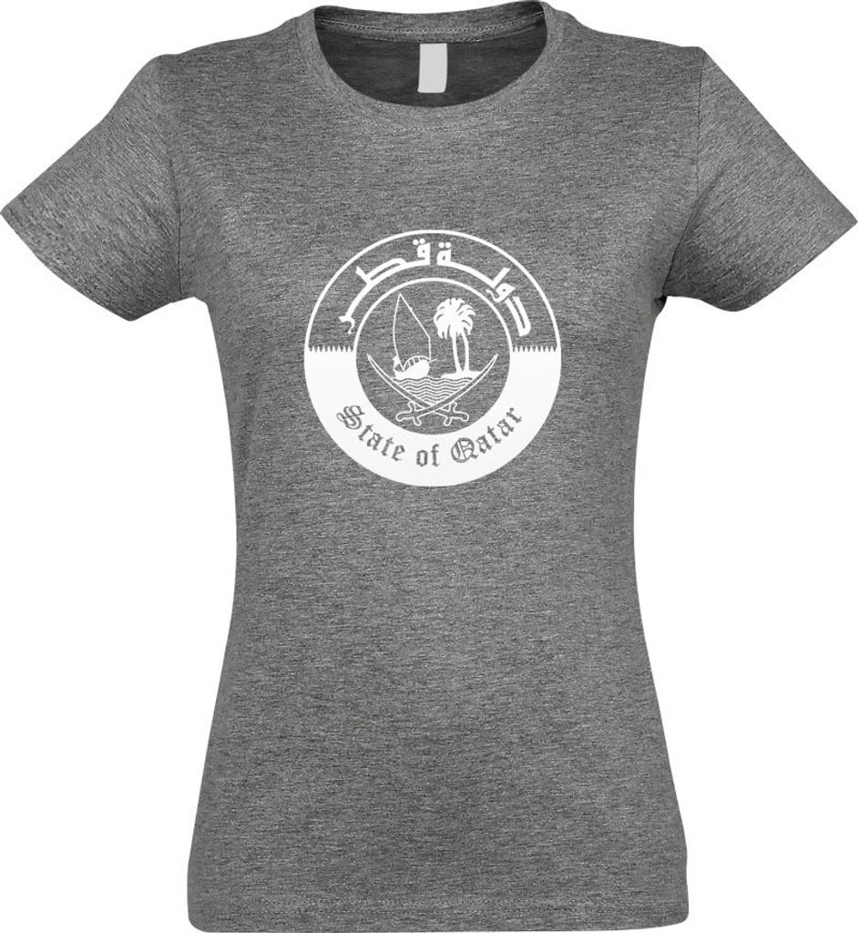 Kiwistar - T-Shirt tailliert - Damen - Graumeliert - Katar Qatar Wappen - mit Motiv Bedruckt - Funshirt Design - Sport - Freizeit - Damen - S