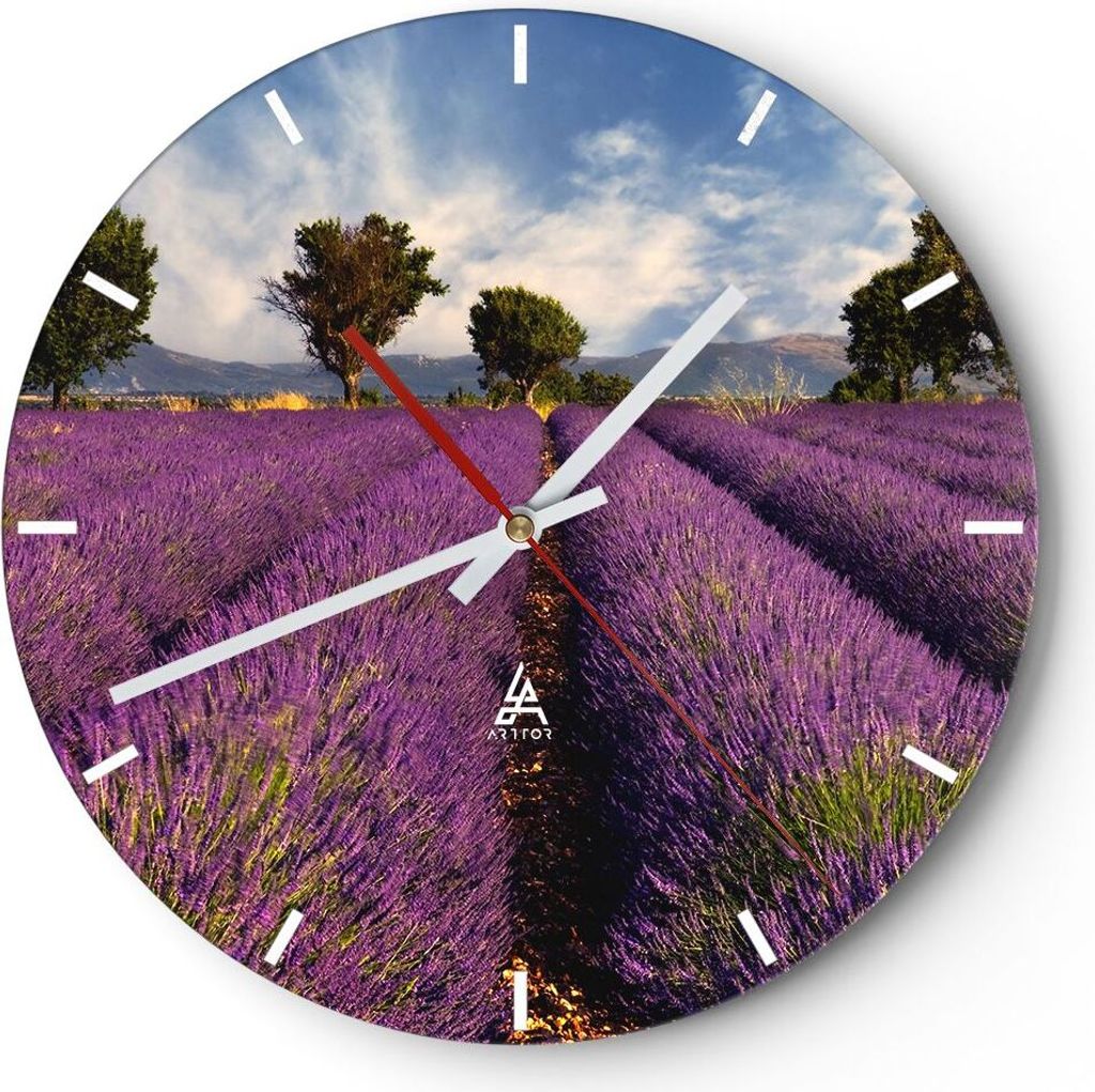 Wanduhr - Rund - Glasuhr - Landschaft Wiese Pflanzen - 30x30cm - Schleichendes Uhrwerk - Lautlos - zum Aufhängen bereit - Dekoration Modern - Wand...
