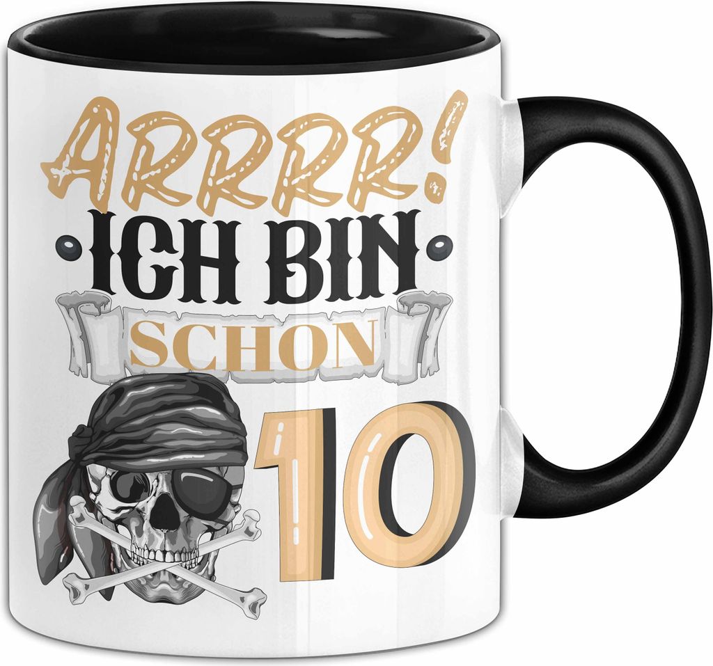 10. Geburtstag Geschenk Tasse Becher Jungs Pirat Arrrr Ich Bin Schon 10 (Schwarz)