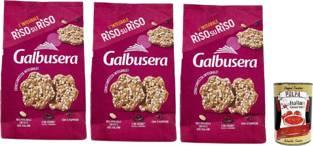 Galbusera RisosuRiso panetti con riso Venere, riso integrale soffiato e semi di papavero, crackers mit Venus -Reis, Puffs Full Rice und Mohnsamen, ...