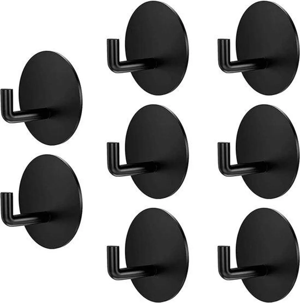 Patères murales adhésives noires lot de 8 pour cuisine et salle de bain
