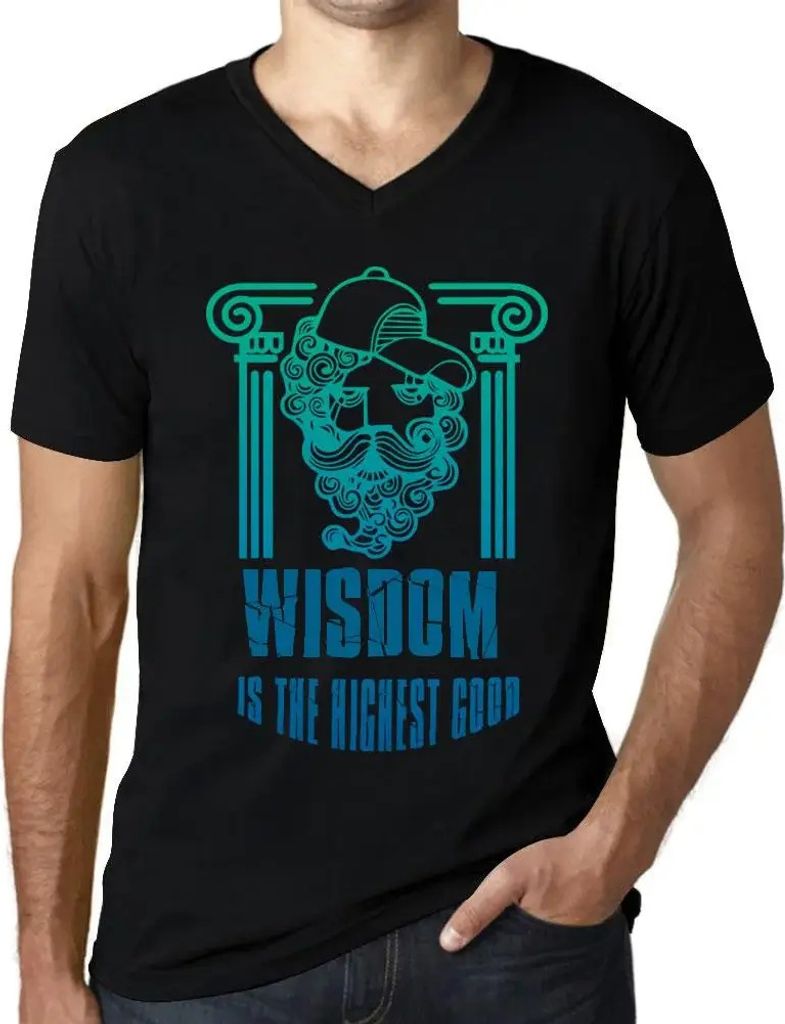 Herren Grafik T-Shirt V-Ausschnitt Weisheit ist das höchste Gut – Wisdom Is The Highest Good – Öko-Verantwortlich Vintage Jahrgang Kurzarm Lu...