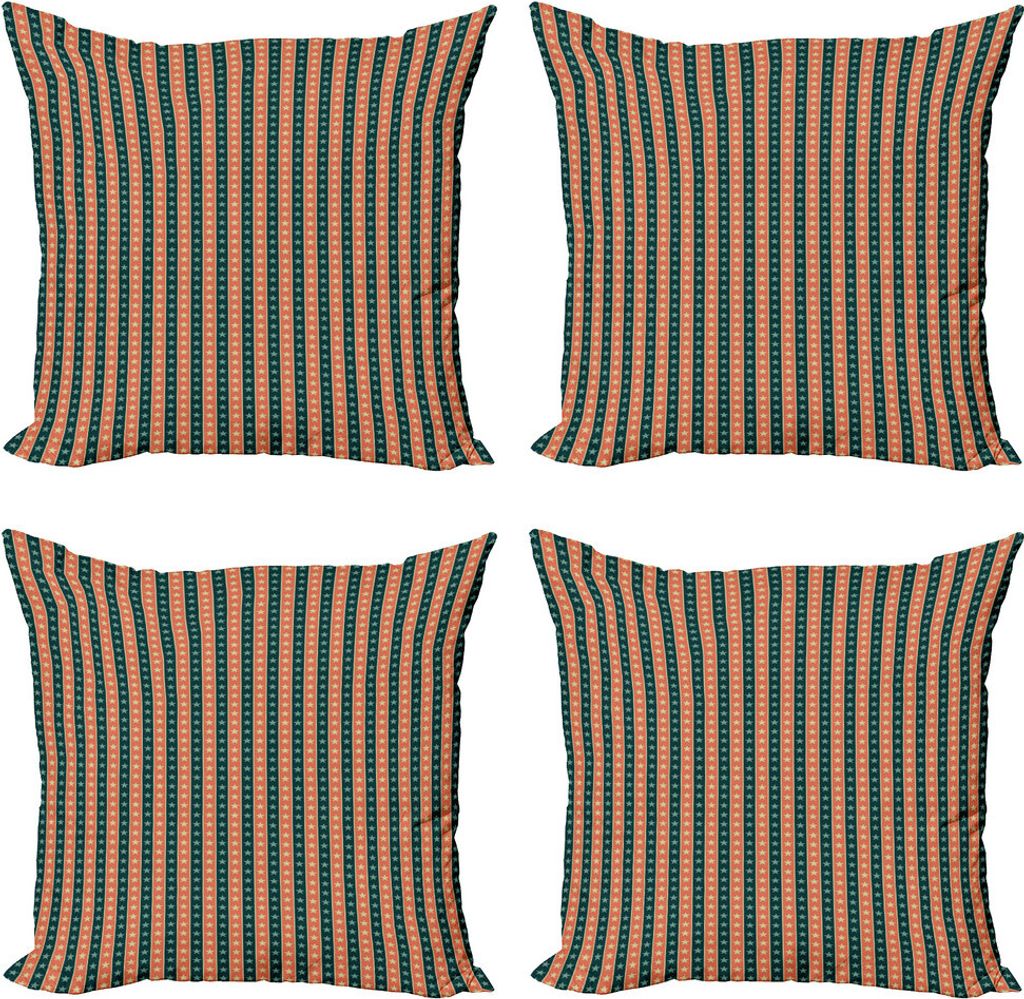 ABAKUHAUS Retro Kissenbezug Set (4 Stück), Vintage-Sternchen, Moderner Doppelseitiger Digitaldruck, 60 cm x 60 cm, Salmon Jägergrün